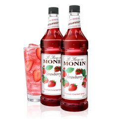 Monin bottle front label showing strawberry syrup and clear branding benefit