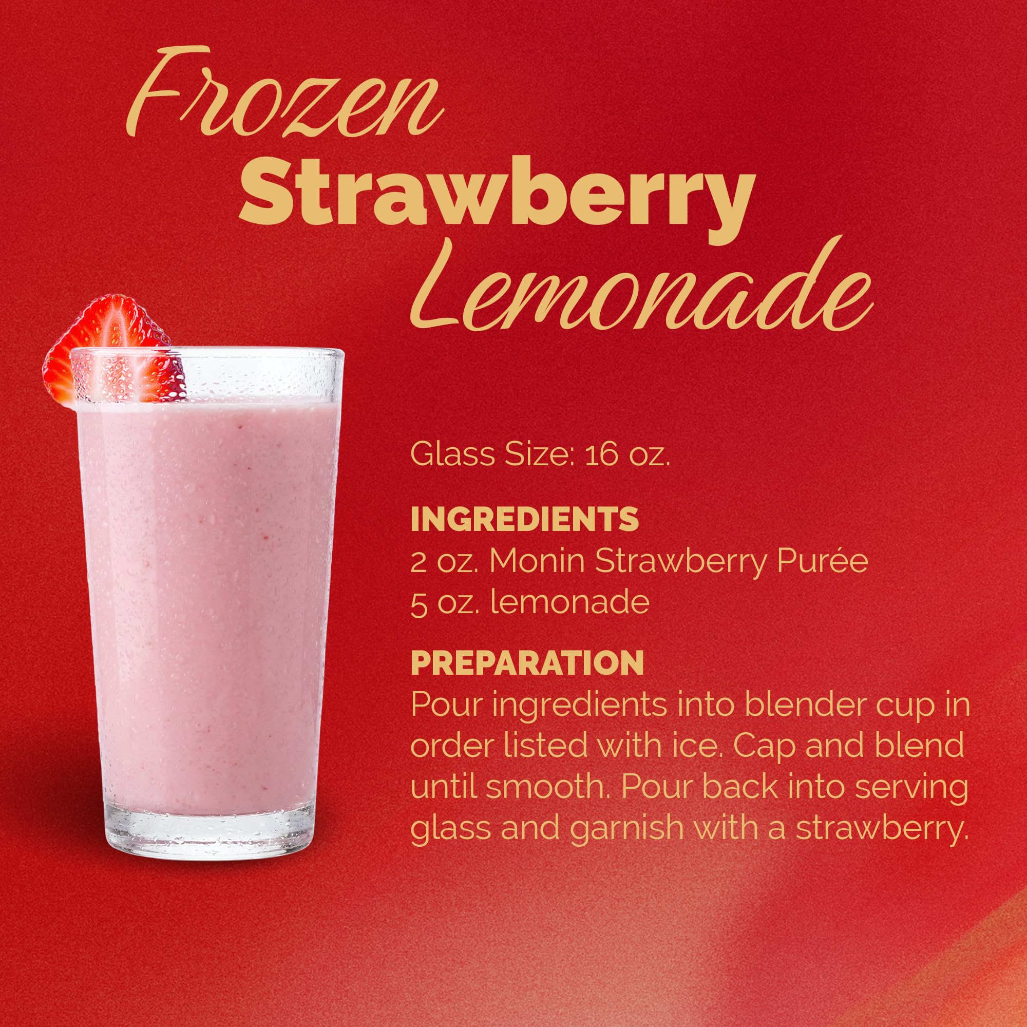 Monin strawberry purée ingredient label highlighting natural ingredients and certifications
