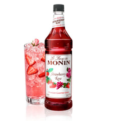 Monin bottle front view showing syrup color and brand benefits