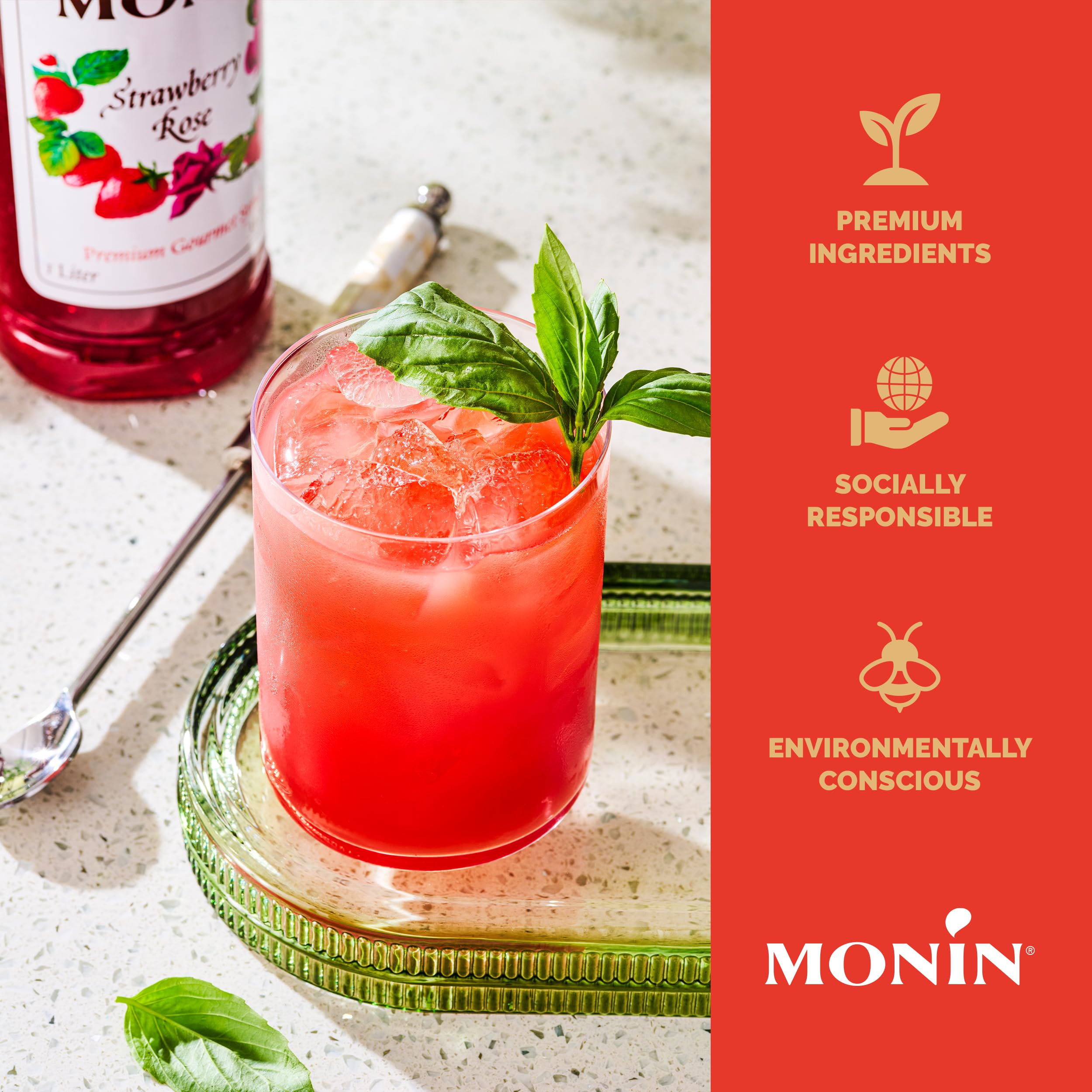 Monin flavored latte topped with foam showing vibrant color and aroma