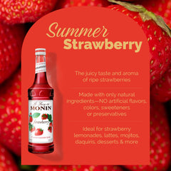 Monin strawberry syrup mixed in a cocktail highlighting vibrant red hue