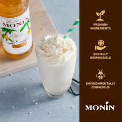 Monin vanilla syrup gloss and texture close-up showing consistency benefits
