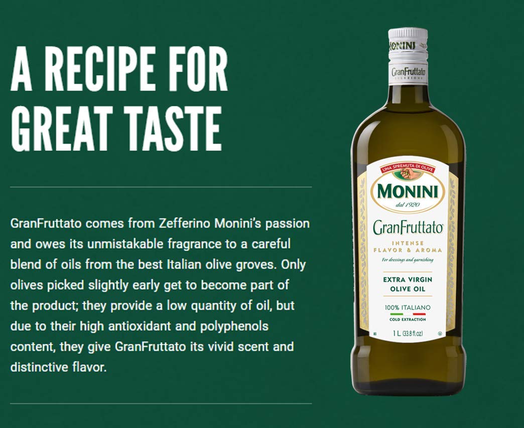 Monini GranFruttato label close-up highlighting IGP Modena certification benefit
