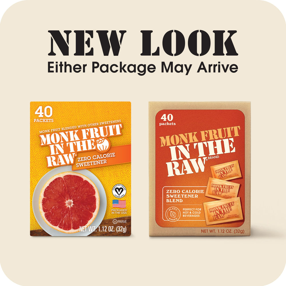 Monk Fruit In The Raw packet beside teaspoon demonstrating small portion size