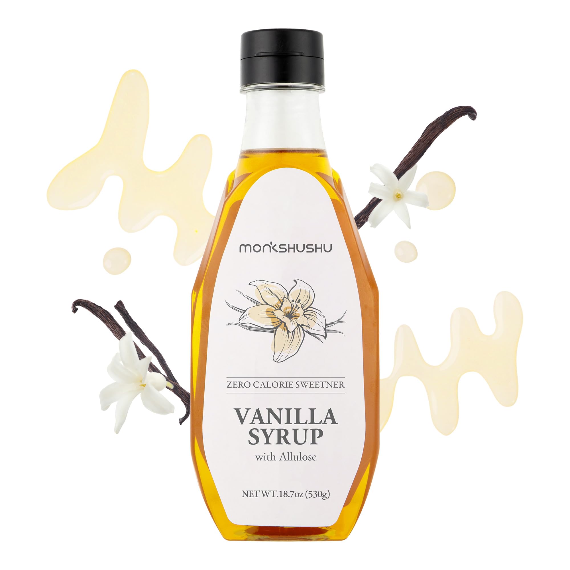MONKSHUSHU front bottle shot showing vanilla syrup and clear branding benefit convenience