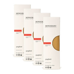 Monograno Felicetti front packaging showing organic KAMUT spaghetti and benefits
