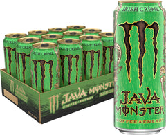 Monster Java Irish Crème front view showing gold-top can and creamy coffee appeal