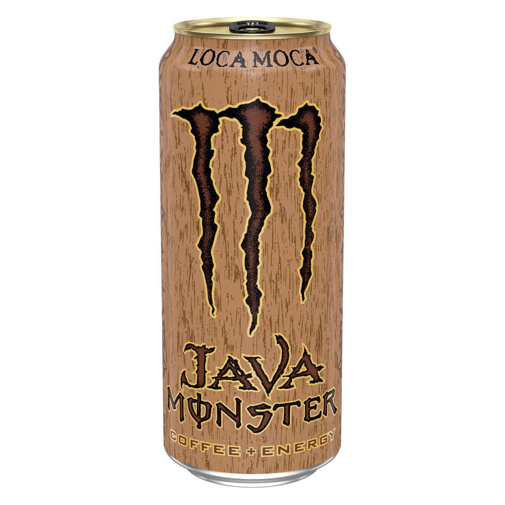 Monster label close-up highlighting ingredients and premium coffee benefit