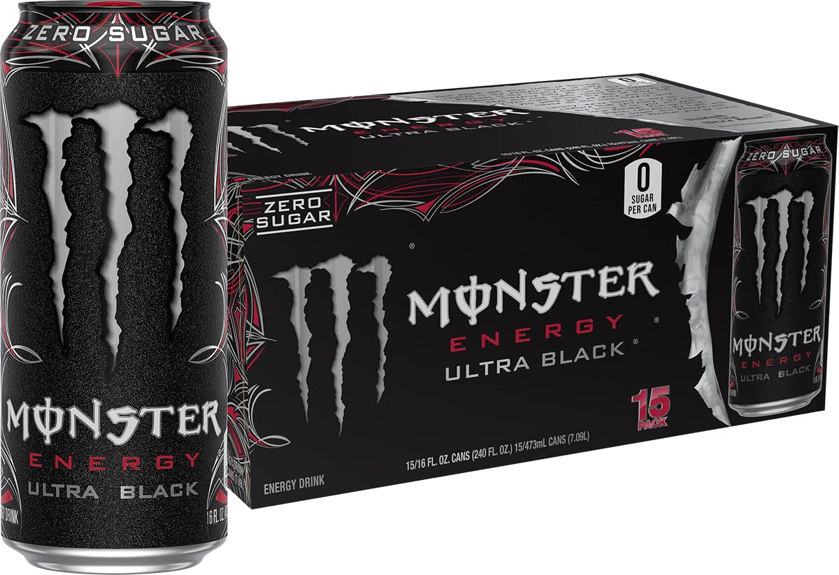 Monster Ultra Black front can showing label and benefit of zero sugar