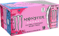 Monster Ultra Fantasy Ruby Red close-up label highlighting design detail