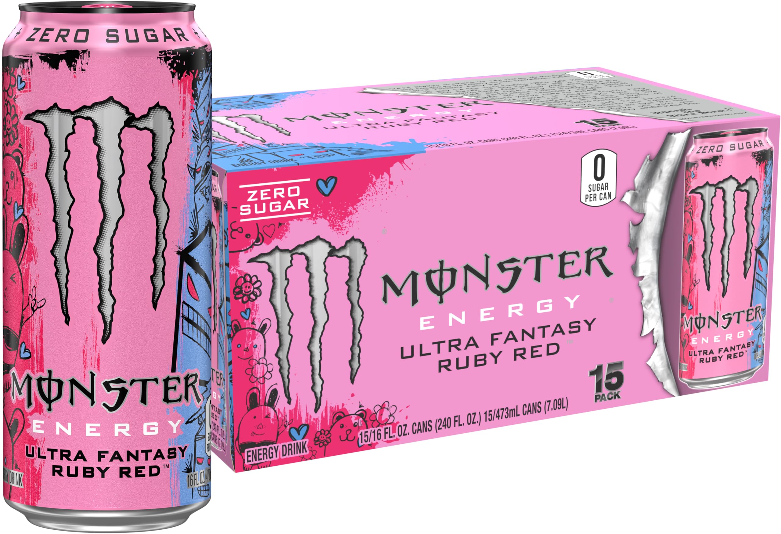 Monster Ultra Fantasy Ruby Red front can showing artwork and flavor