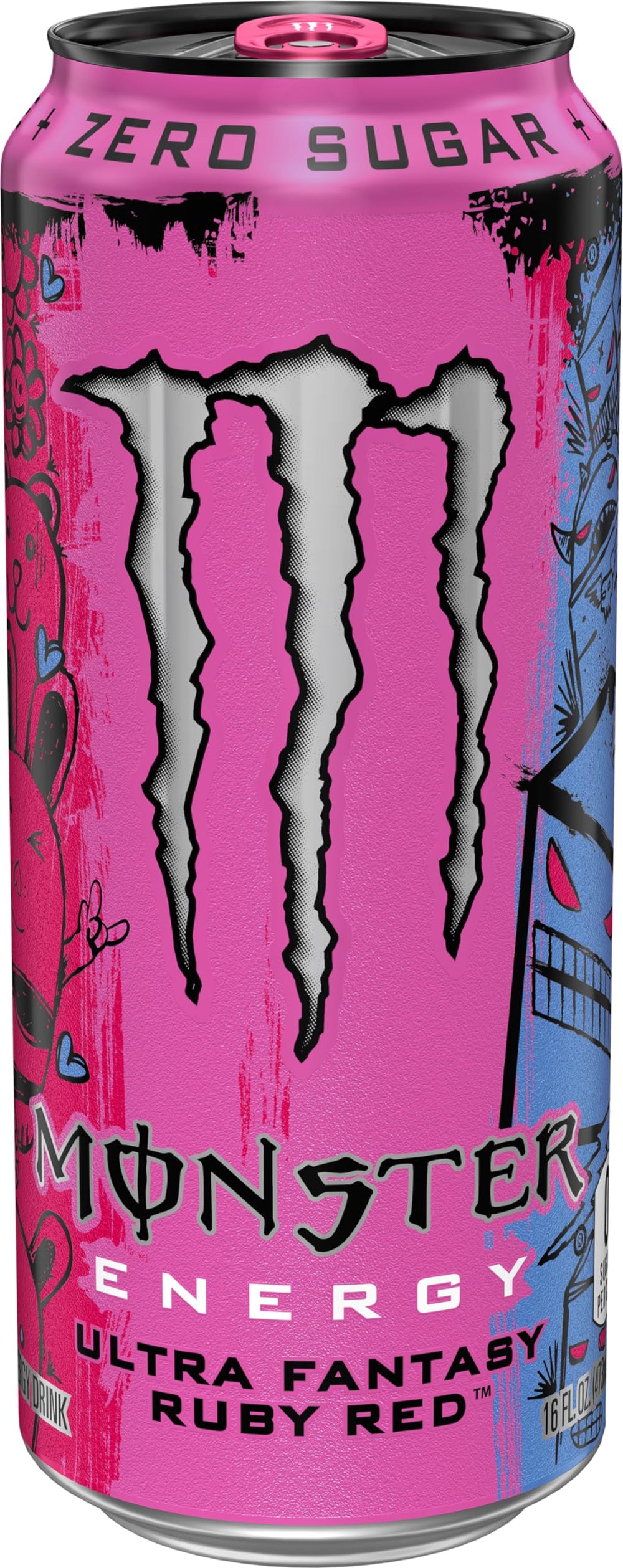 Monster Ultra Fantasy Ruby Red open can top view showing carbonation