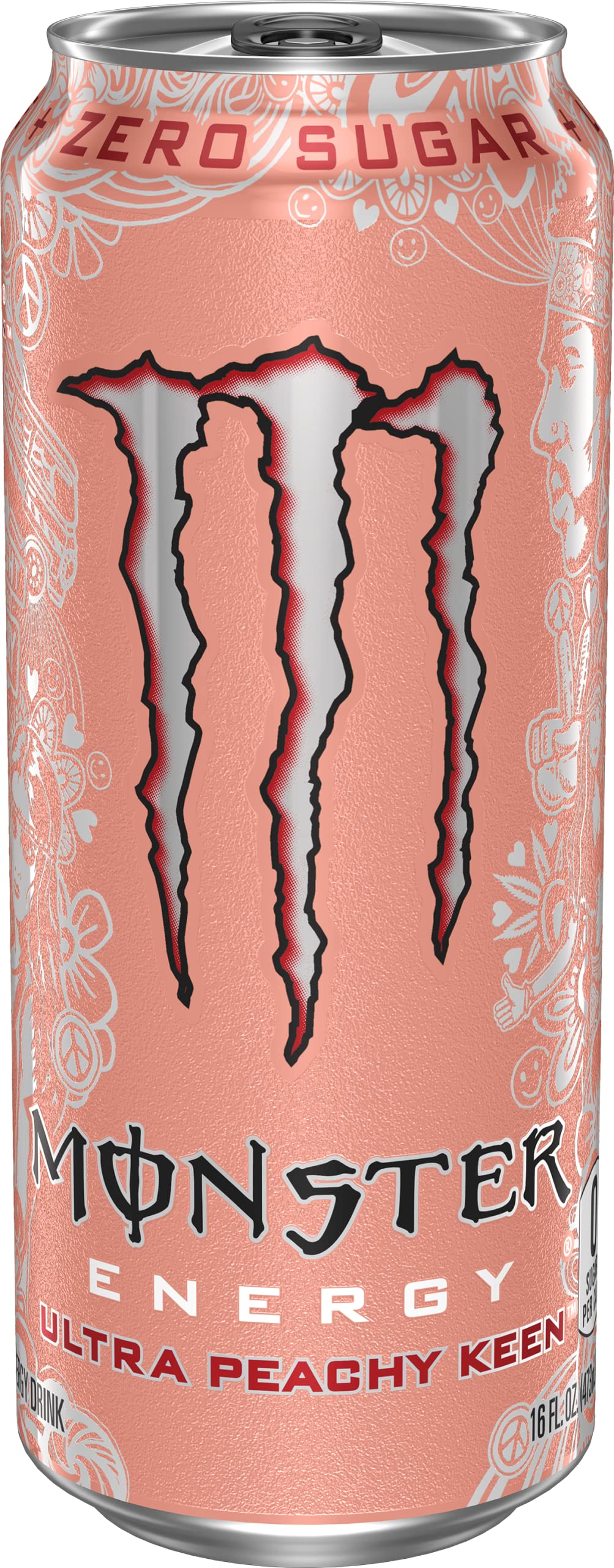 Monster Ultra Peachy Keen close-up of can texture highlighting label clarity and benefit