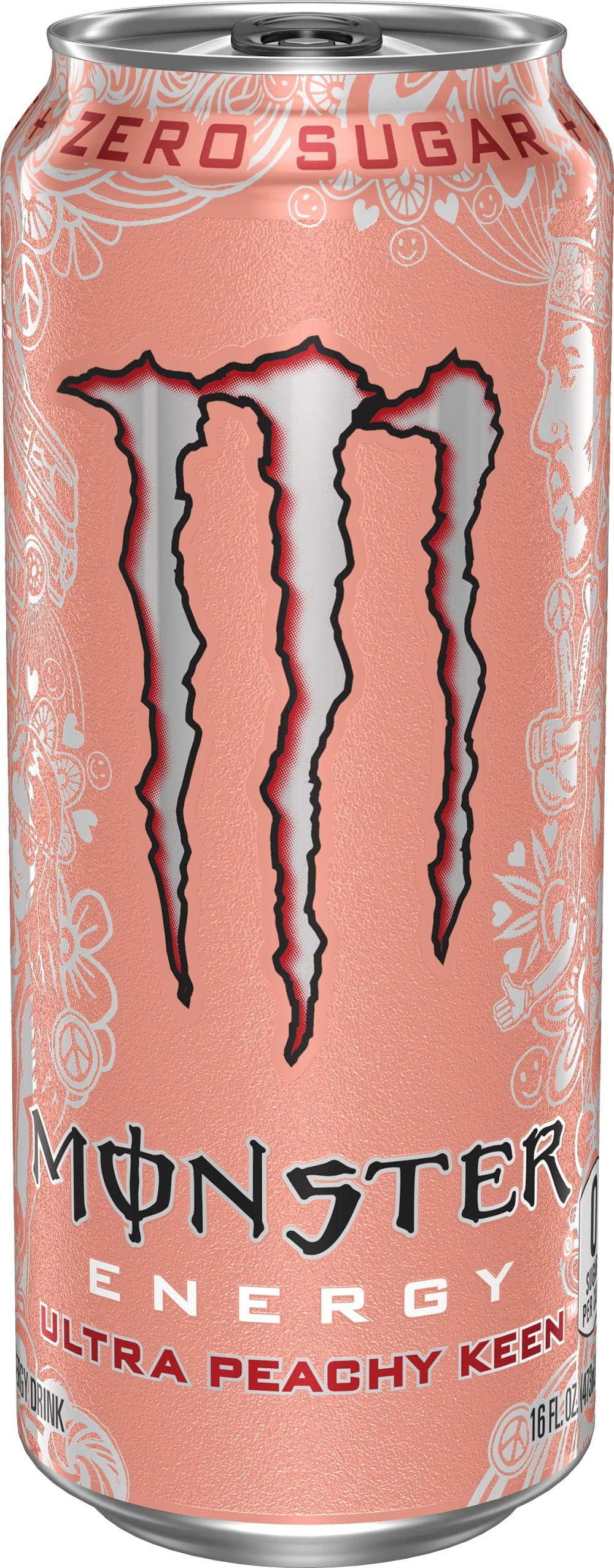 Monster Ultra Peachy Keen close-up of can texture highlighting label clarity and benefit