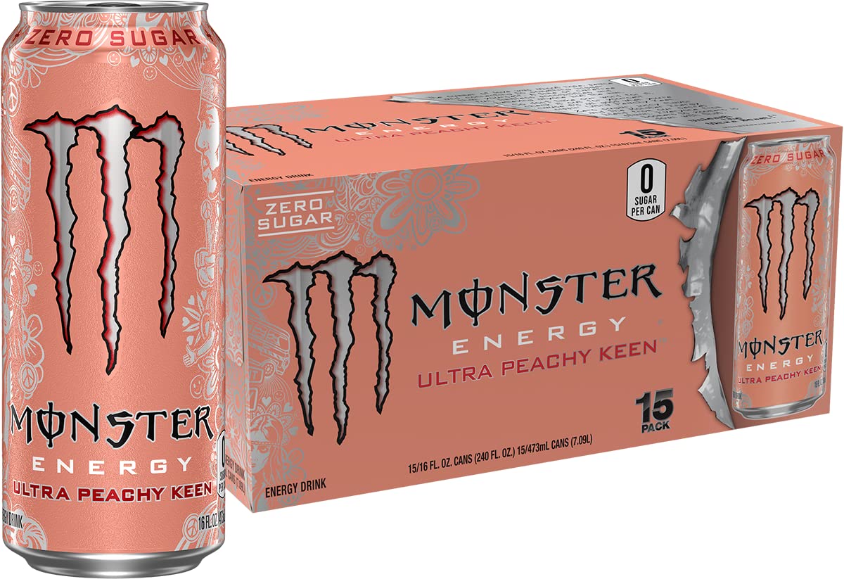 Monster Ultra Peachy Keen front packaging showing can design and refreshing peach appeal
