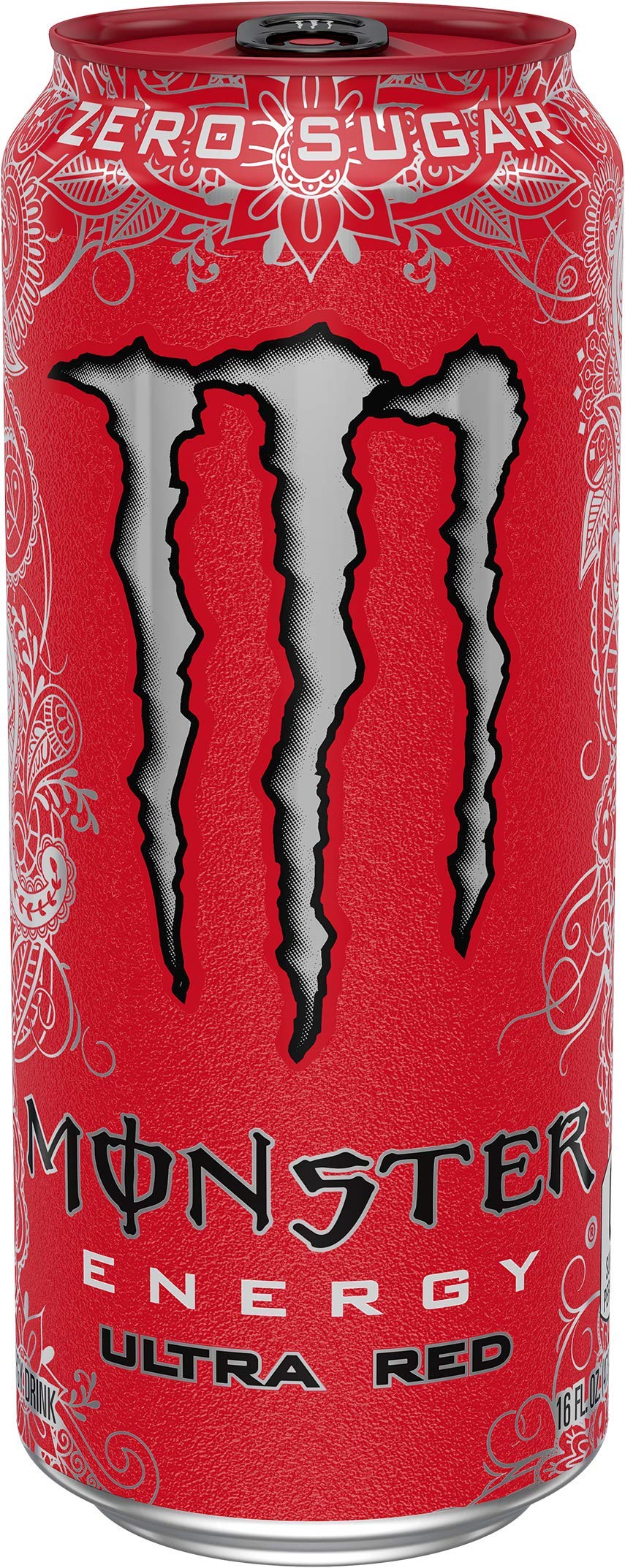 Monster Ultra Red can close-up with condensation, showing brand freshness benefit