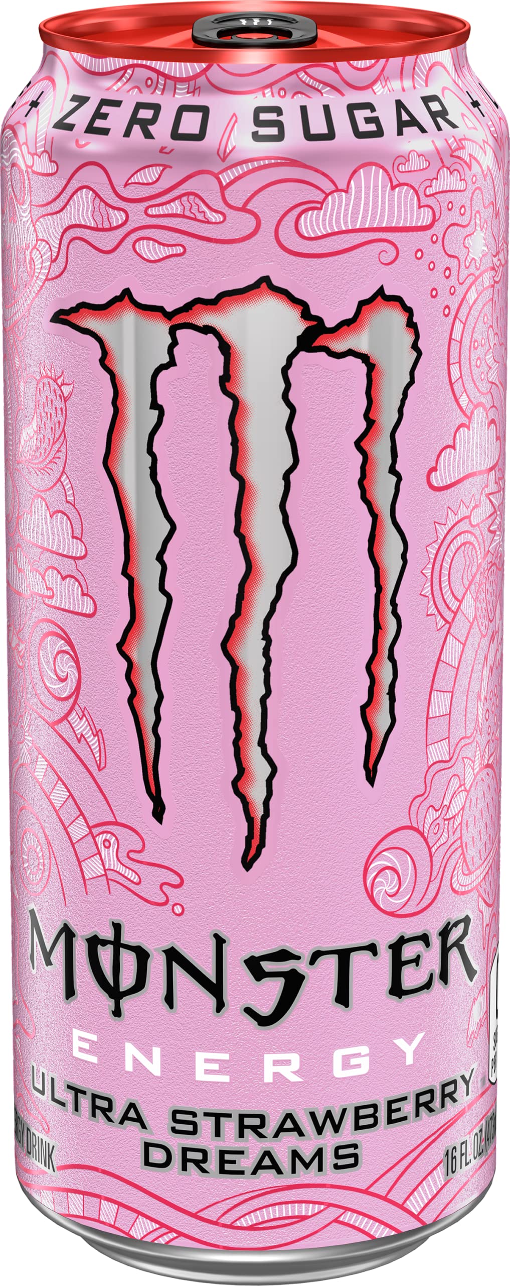 Monster Ultra Strawberry Dreams close-up of can texture highlighting finish