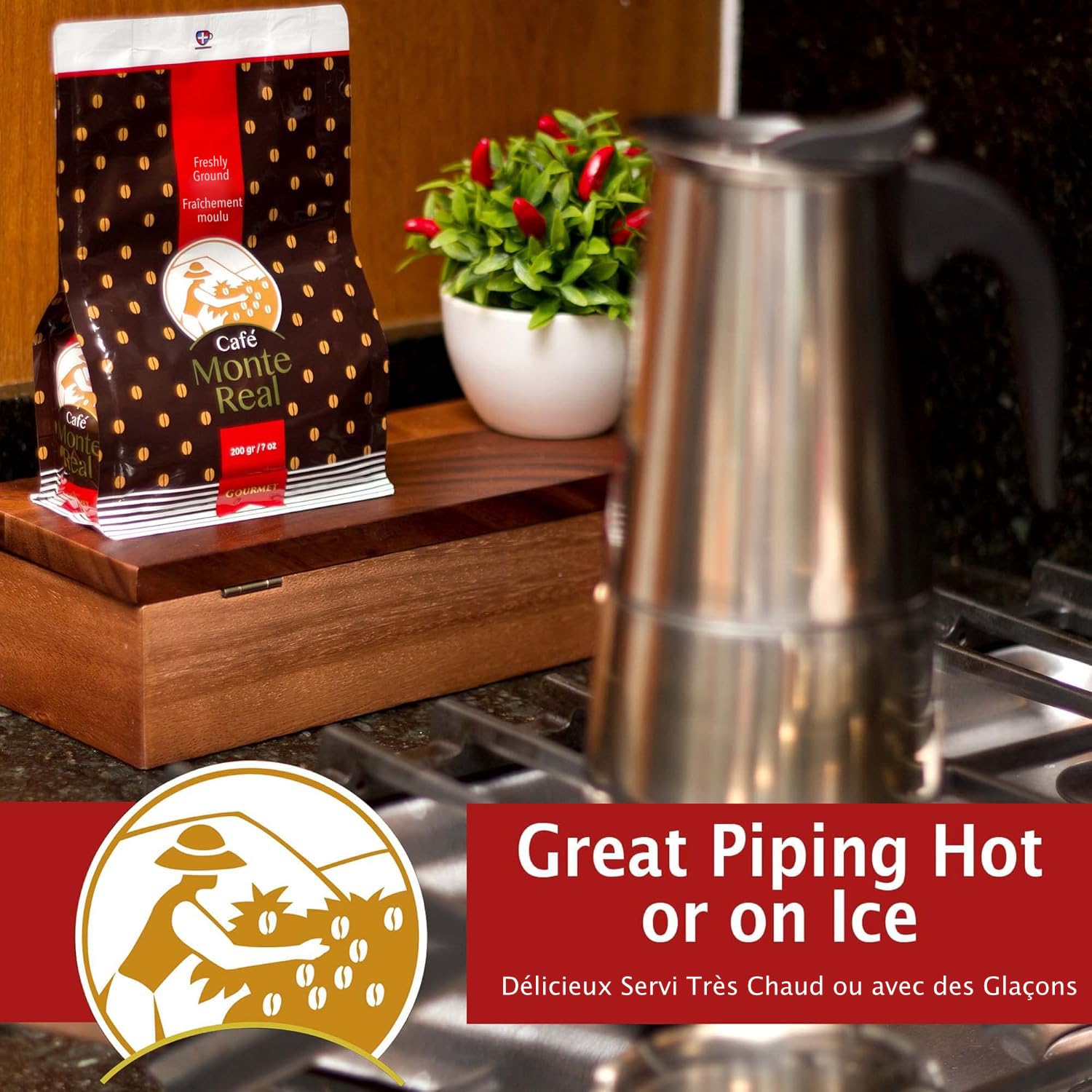 Monte Real iced coffee glass lifestyle image showing refreshing cold brew enjoyment