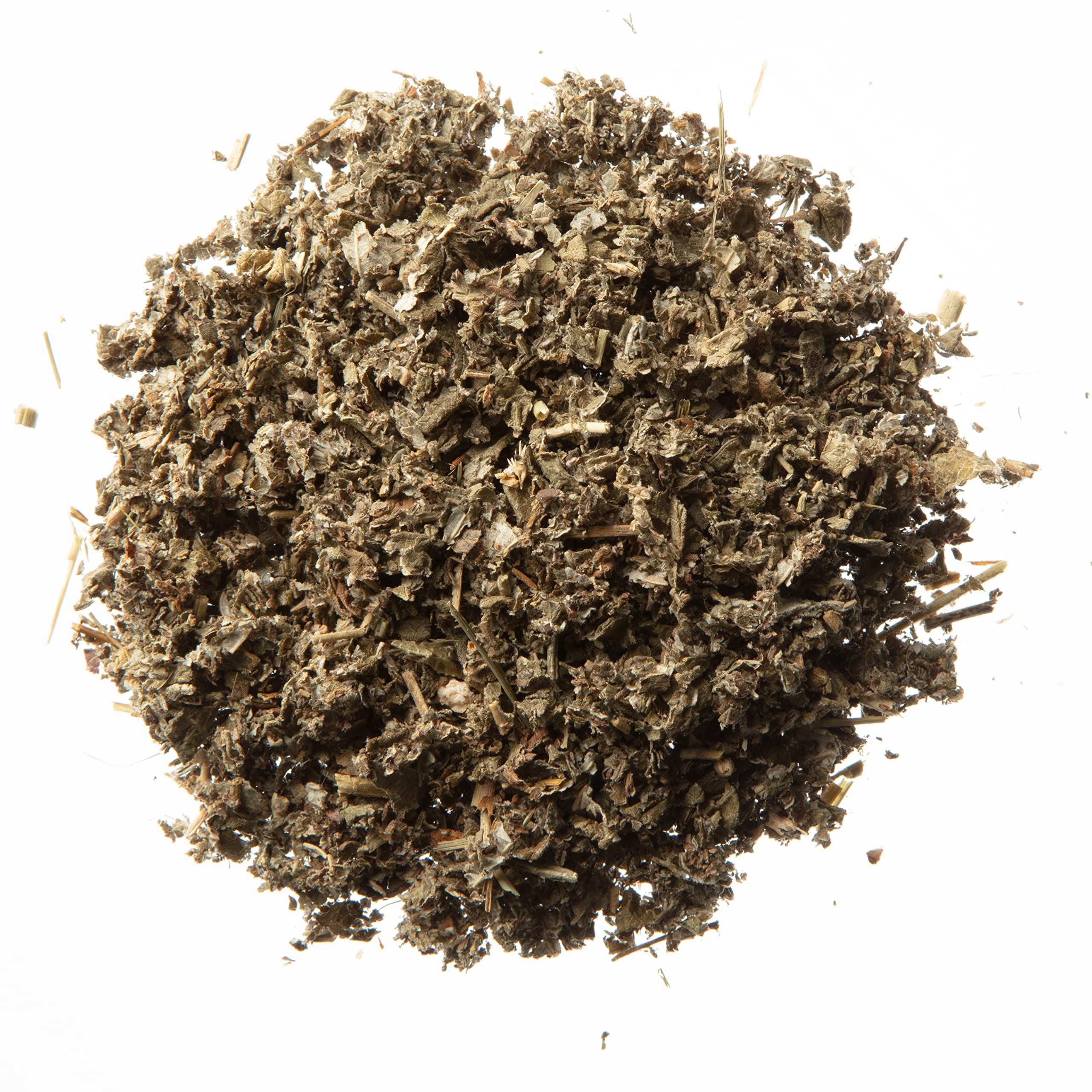 MONTEREY BAY HERB CO close-up of cut & sifted raspberry leaf texture and consistency