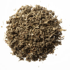 MONTEREY BAY HERB CO close-up of cut & sifted raspberry leaf texture and consistency