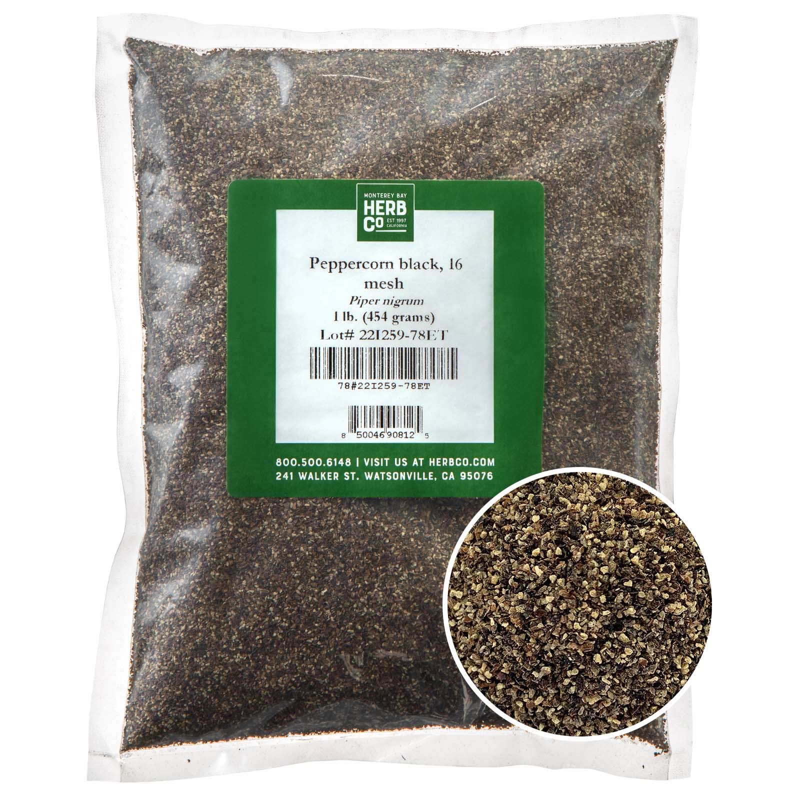 MONTEREY BAY HERB CO front packaging showing 1 lb bag and brand benefits