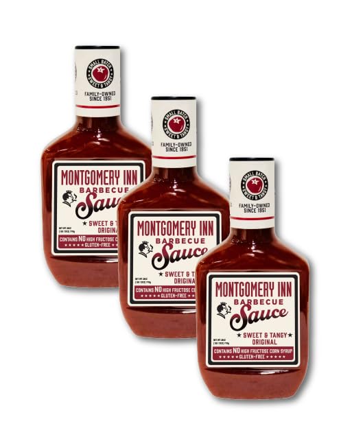 Montgomery Inn three 18oz bottles front packaging showing brand and label for quick identification and convenience
