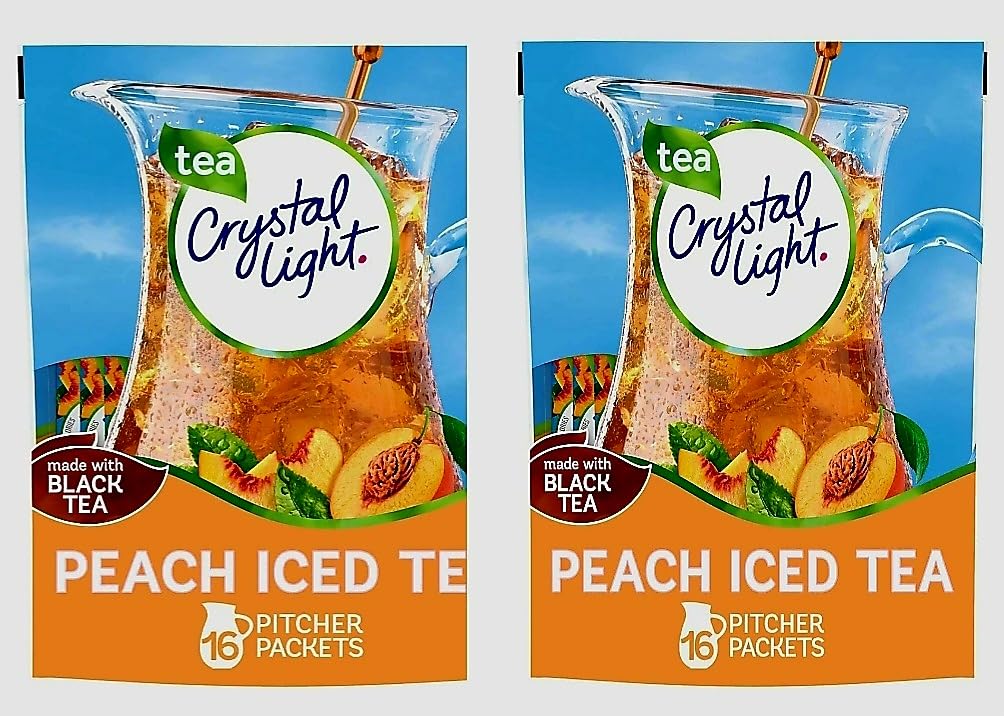 MOOCHI front packaging of Crystal Peach iced tea showing convenient pitcher packets and serving suggestion