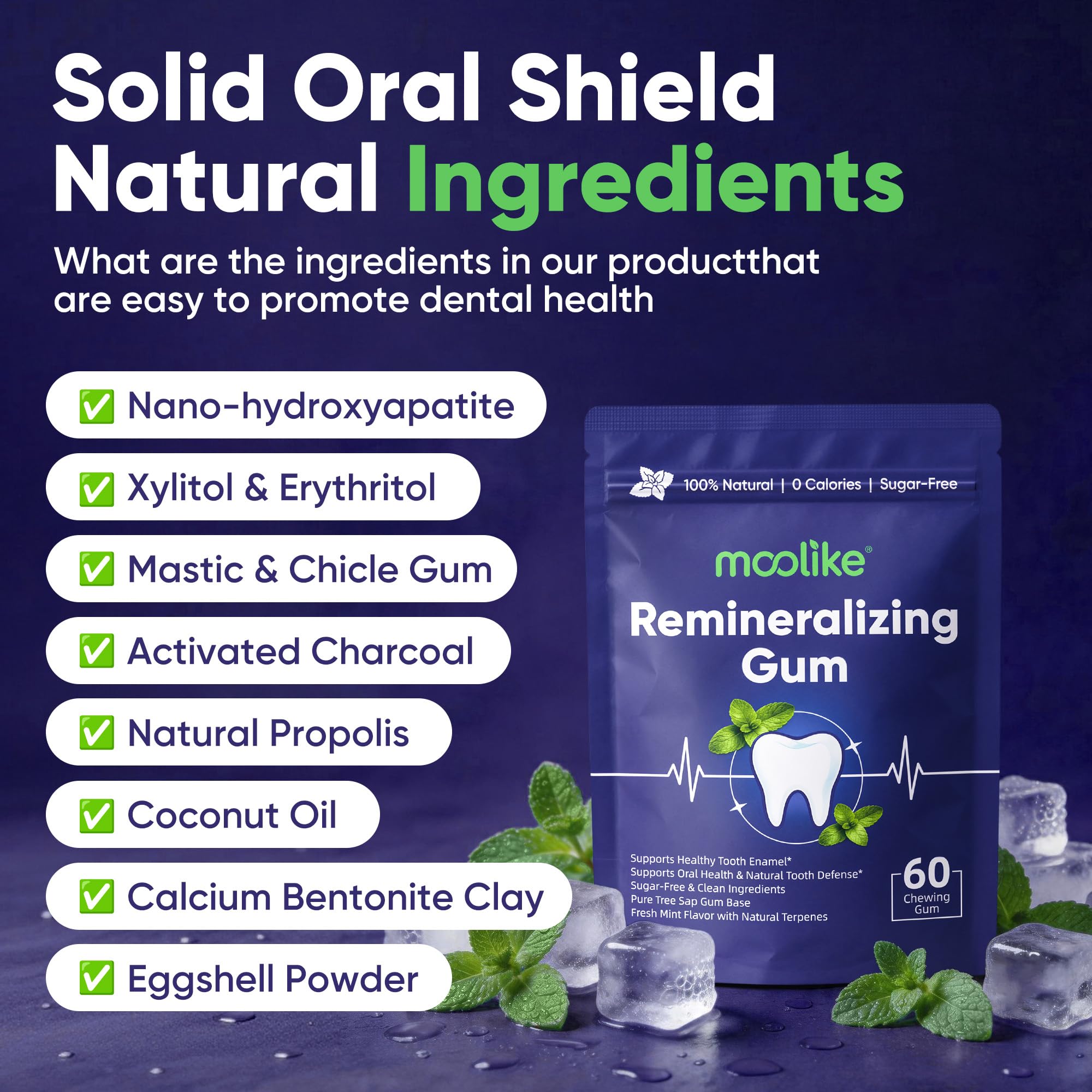 Moolike ingredient label highlighting sugar-free, plant-based benefits