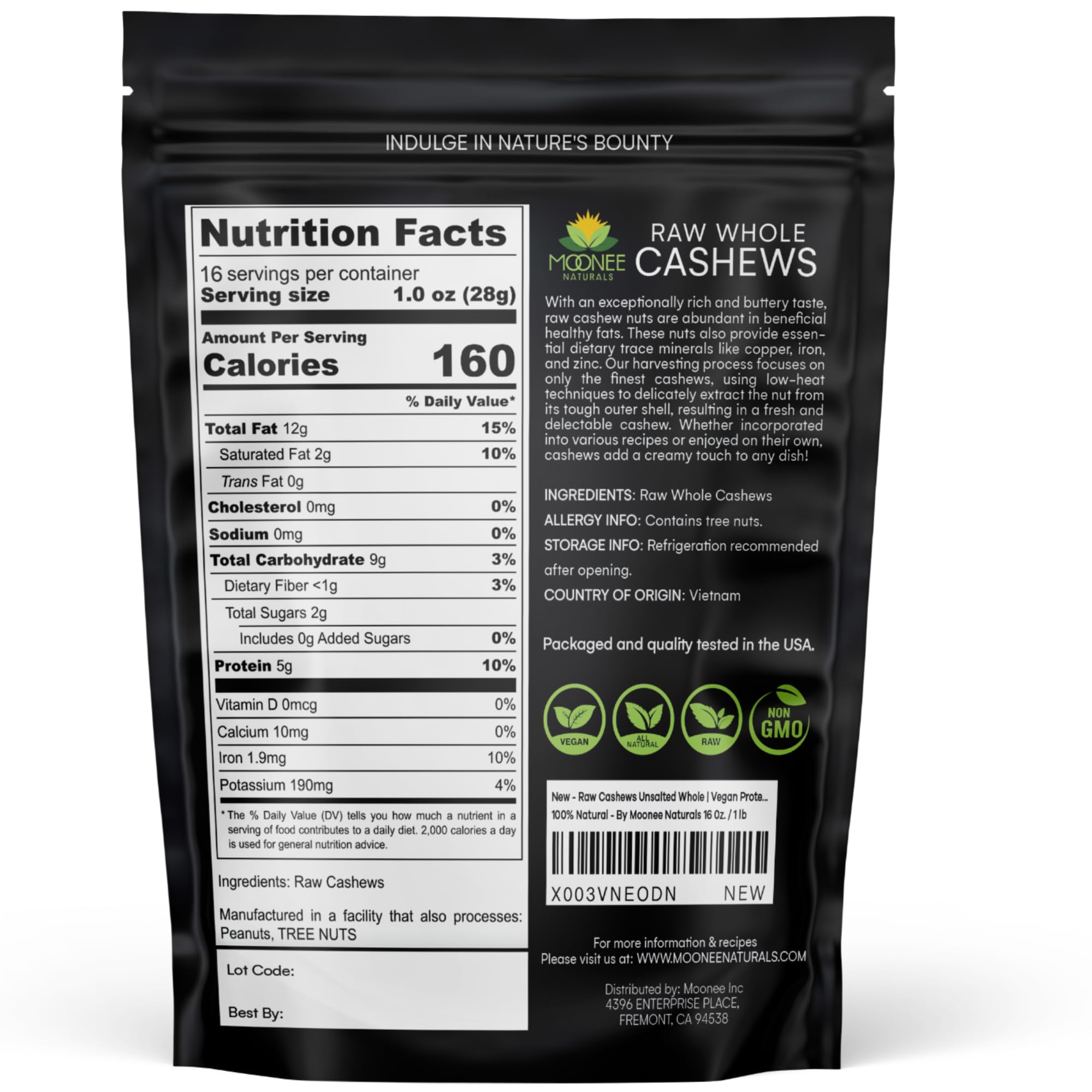 Moonee Naturals close-up of cashew texture highlighting freshness