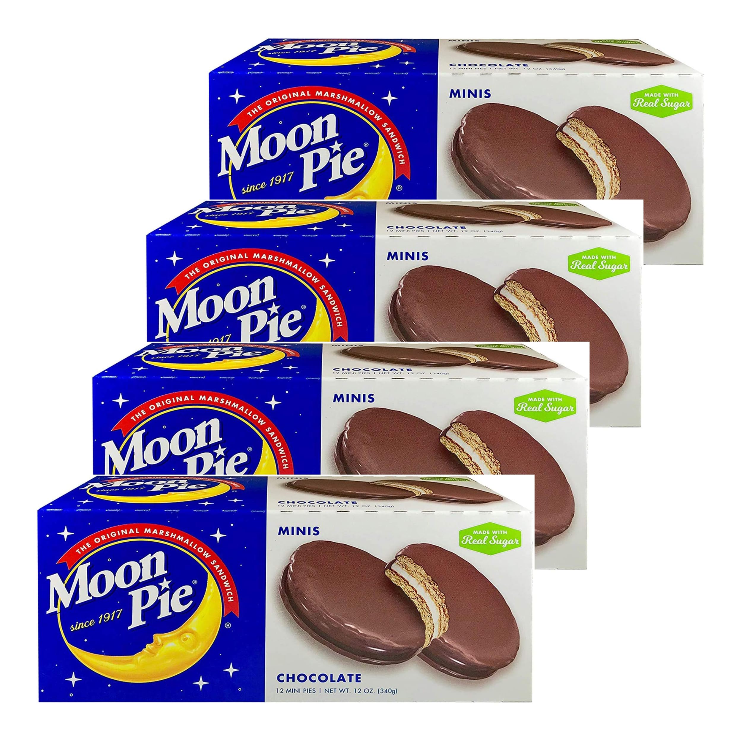 MoonPie front packaging showing 48 individually wrapped minis for convenient snacking