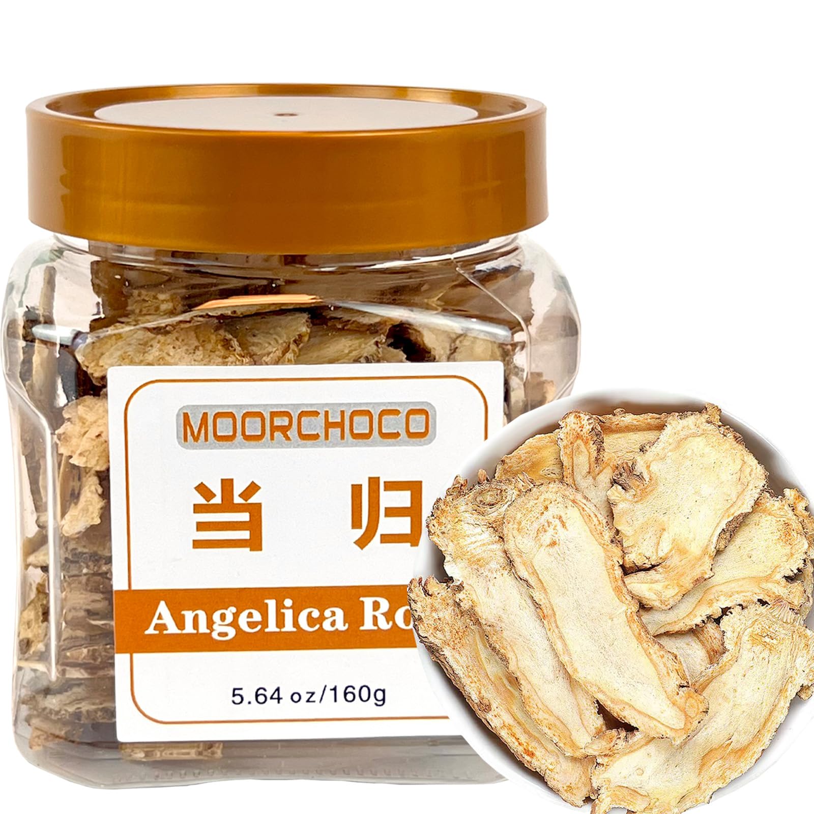 MOORCHOCO front packaging showing 160g Angelica Sinensis, ensures authentic quality
