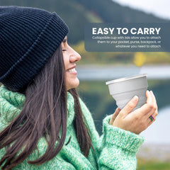 MORALZA collapsible cup folded flat highlighting space-saving benefit