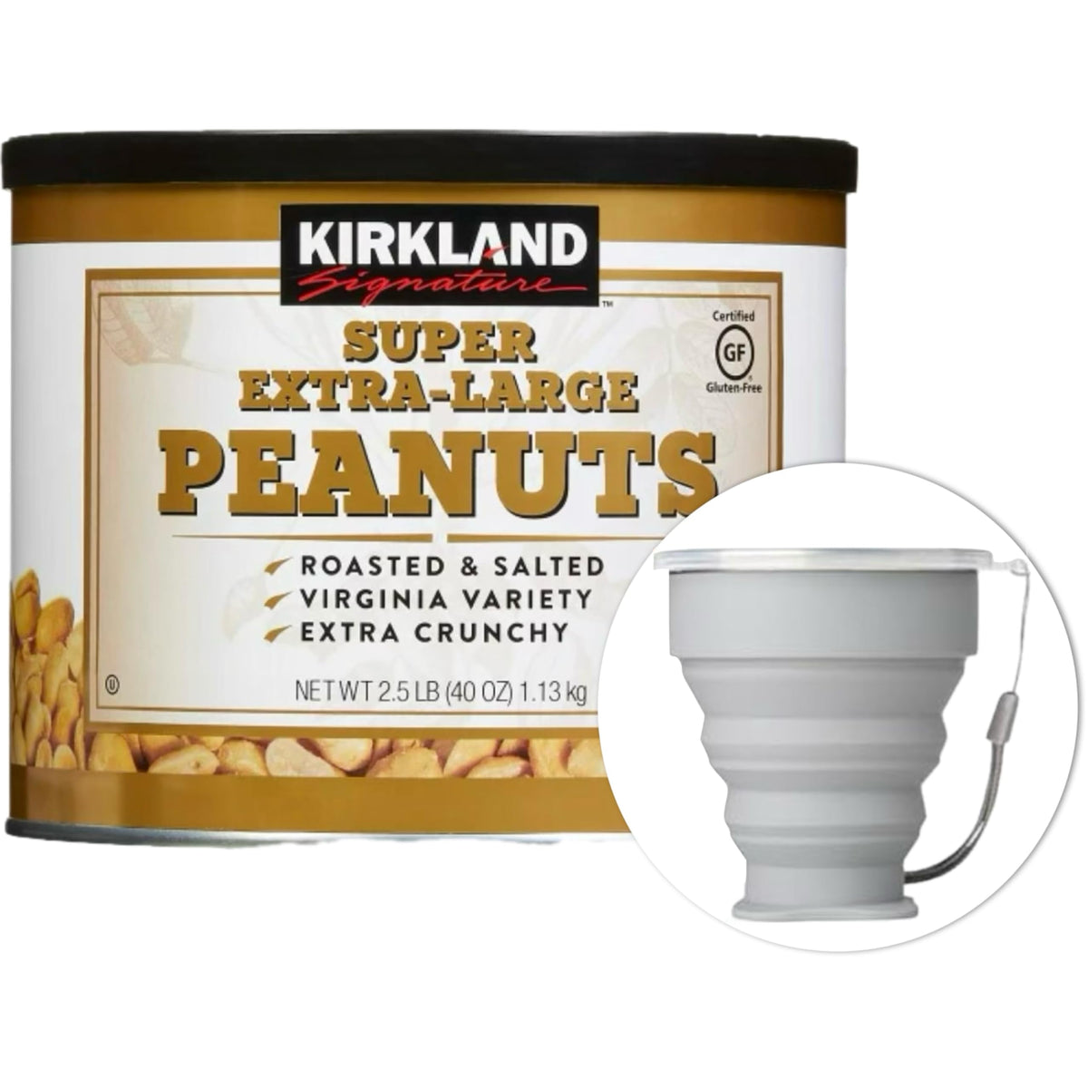 MORALZA Kirkland peanuts front packaging showing weight and branding, ready to snack