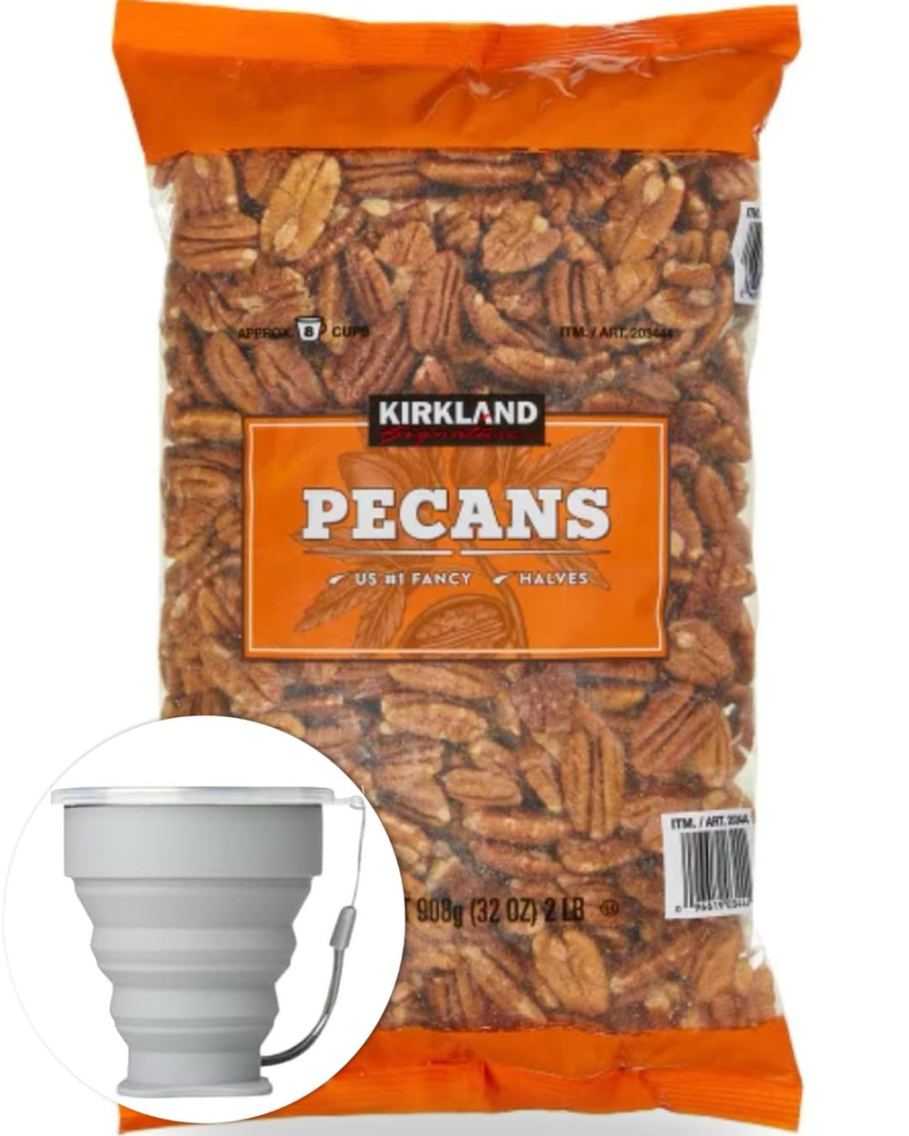 MORALZA Kirkland 2 lb pecan package front view showing sealed bag and label benefit freshness