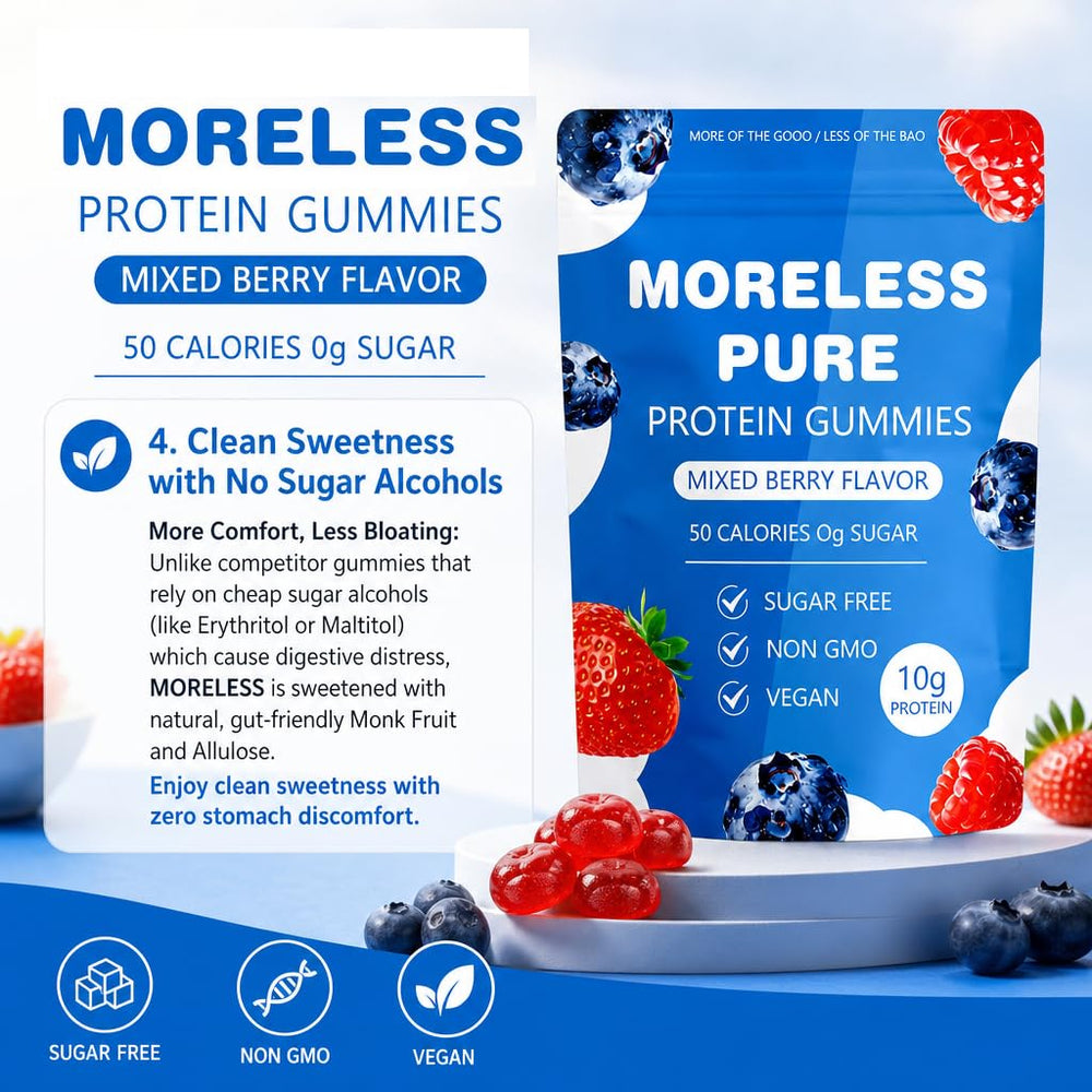MORELESS label ingredient panel showing clean, transparent formula