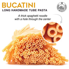 MORELLI close-up of bucatini tube cross-section highlighting sauce retention