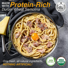 MORELLI cooked bucatini all’Amatriciana plated for rich flavor
