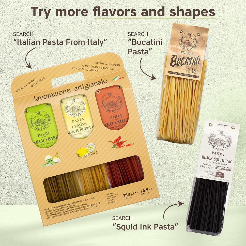 MORELLI bucatini served at a rustic table showing meal inspiration