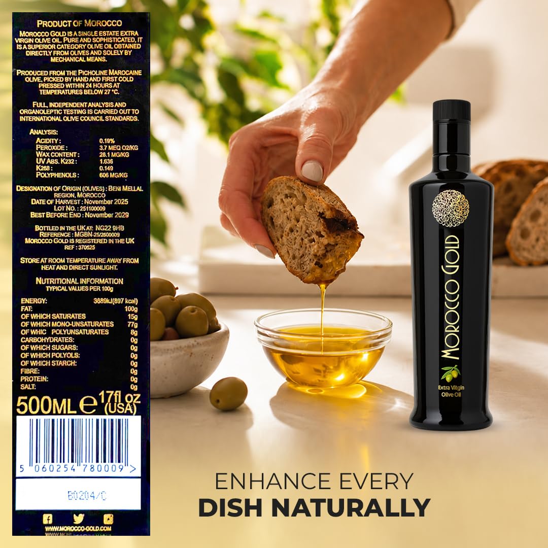 Morocco Gold pouring over salad to add vibrant flavor and finishing richness