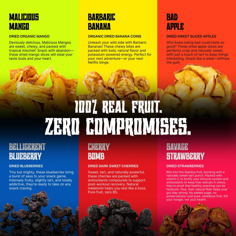 Mortal Munchies pouch array displays each fruit pouch for easy selection