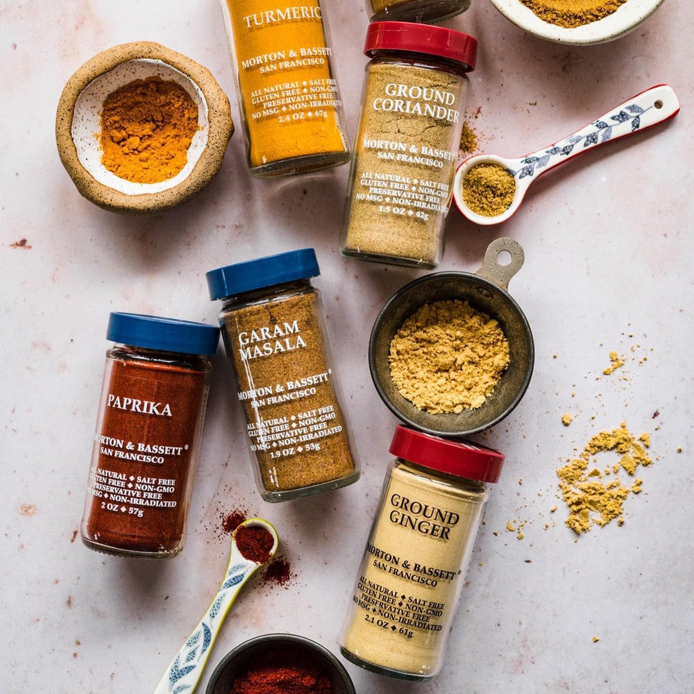 Texture close-up of Morton & Bassett paprika powder showing vibrant color
