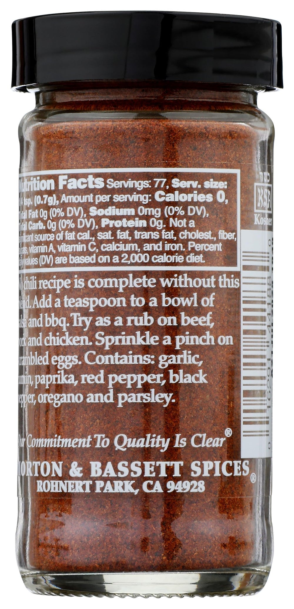 Morton & Bassett label closeup highlighting salt-free and non-GMO claims for confident selection