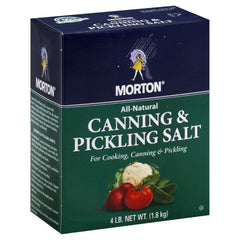 Morton canning and pickling salt front packaging showing three 4 lb boxes and clear labeling for ease of stocking