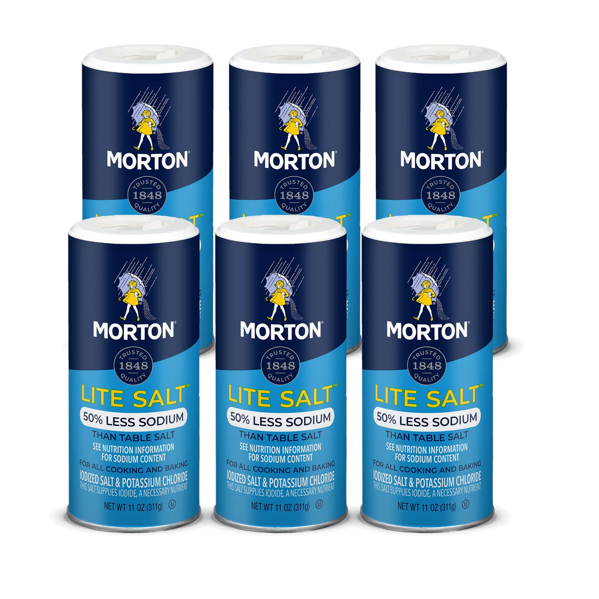 Morton Lite Salt front packaging showing label and reduced-sodium benefit