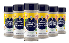 Morton Nature's Seasons front shaker displayed, enhances fresh flavors