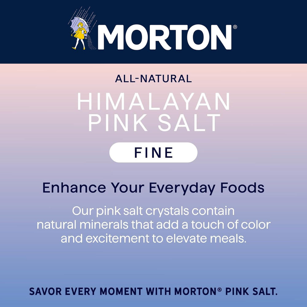 Morton pink salt next to measuring spoon showing 17.6 oz scale and portion clarity benefit