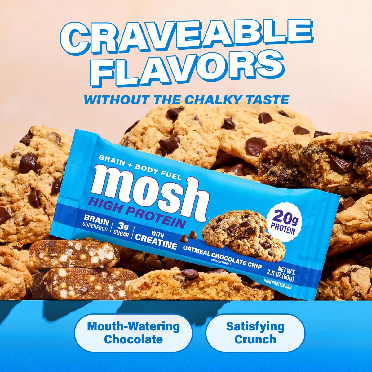 MOSH opened bar ready to eat for fast, portable protein on the go