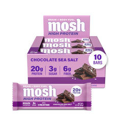 MOSH front packaging showing chocolate sea salt flavor and protein benefit