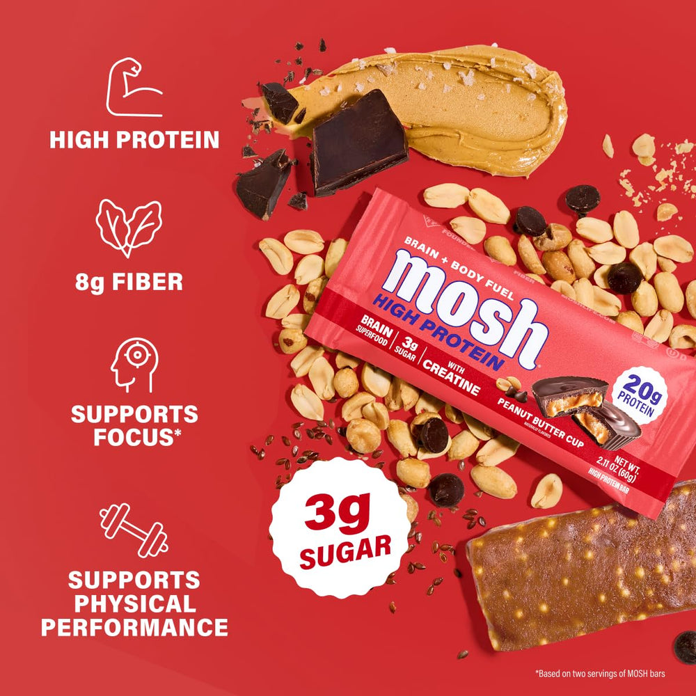 MOSH opened bar close-up highlighting chocolate and peanut butter indulgence