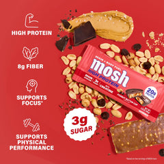 MOSH opened bar close-up highlighting chocolate and peanut butter indulgence
